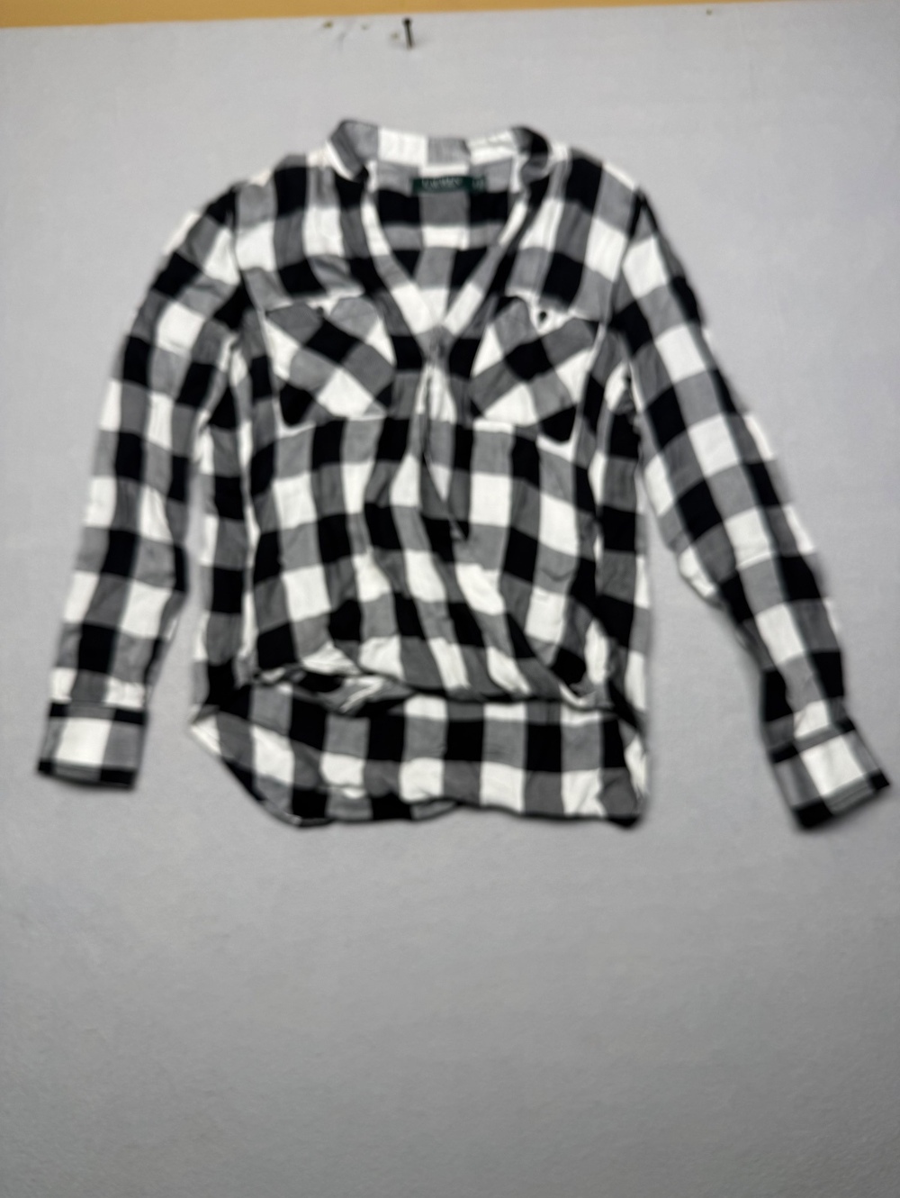 Lauren Ralph Lauren Black White Plaid Blouse Women's Small